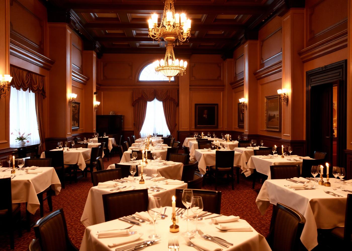Elegant dining room with chandeliers