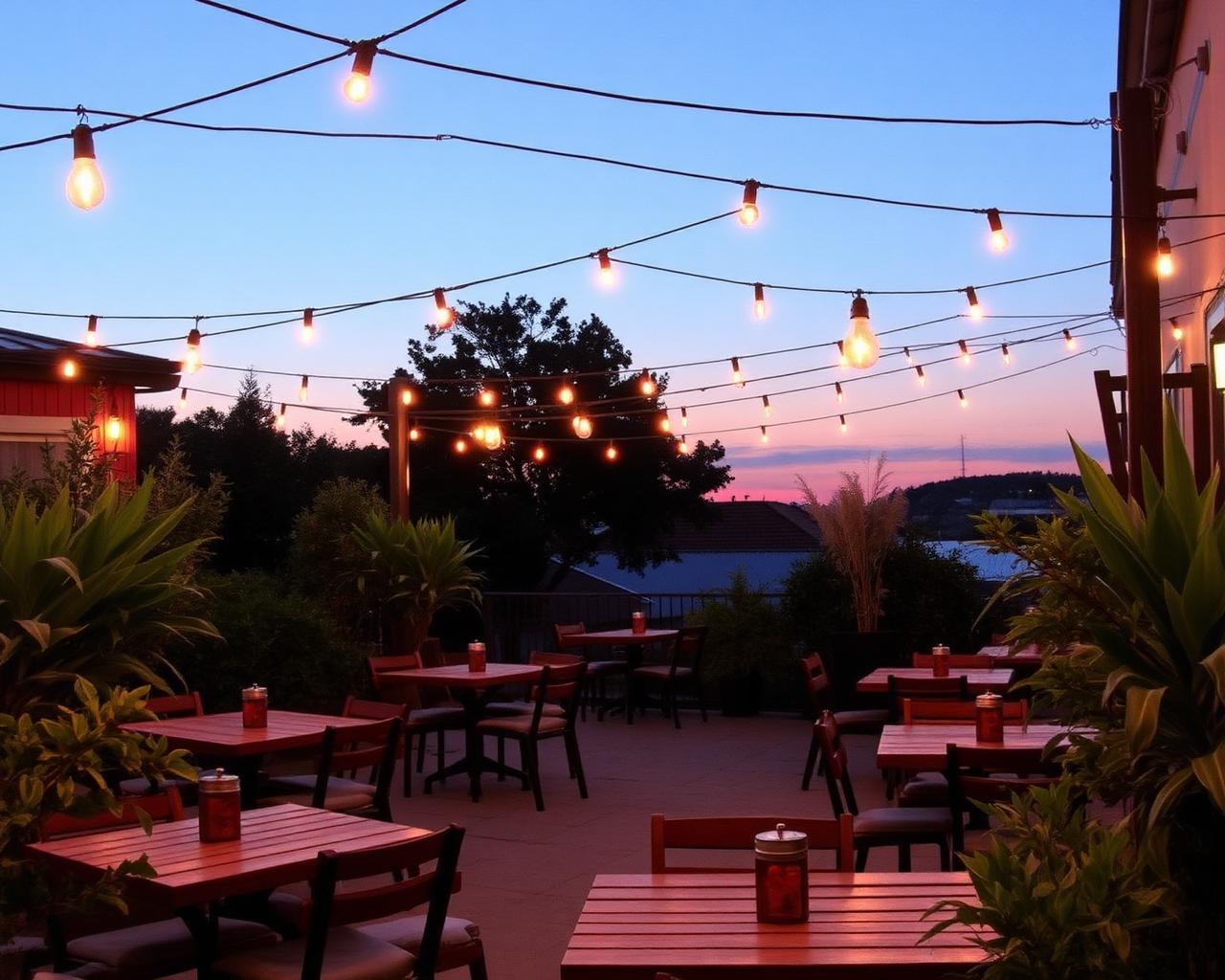 Outdoor patio at dusk
