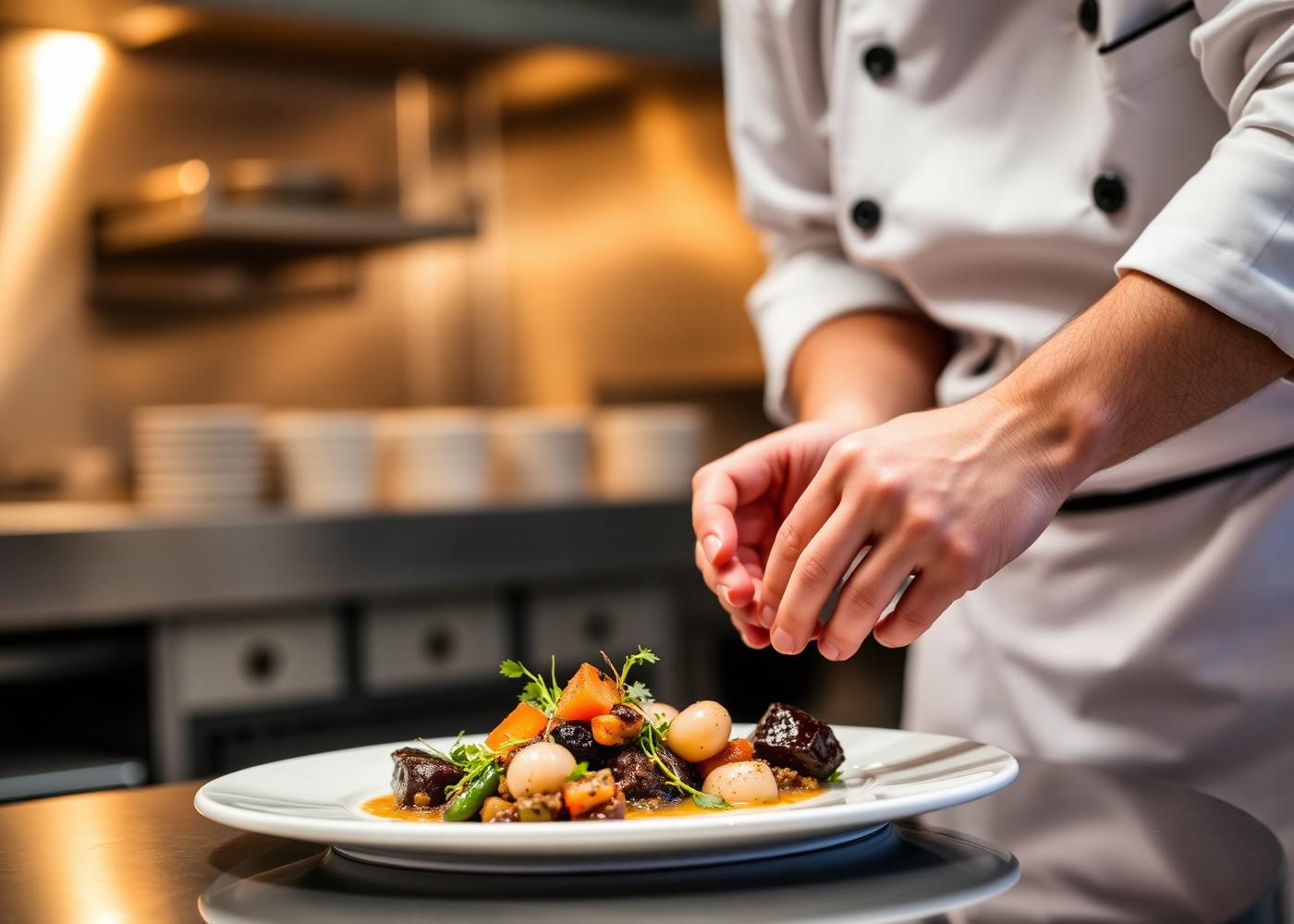 Chef plating a gourmet dish